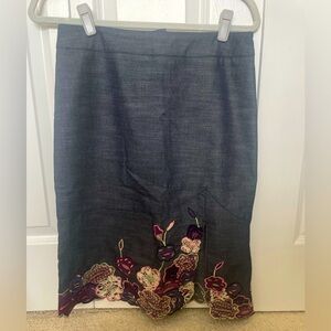 Nanette Lepore Denim Skirt with Floral Appliqué
